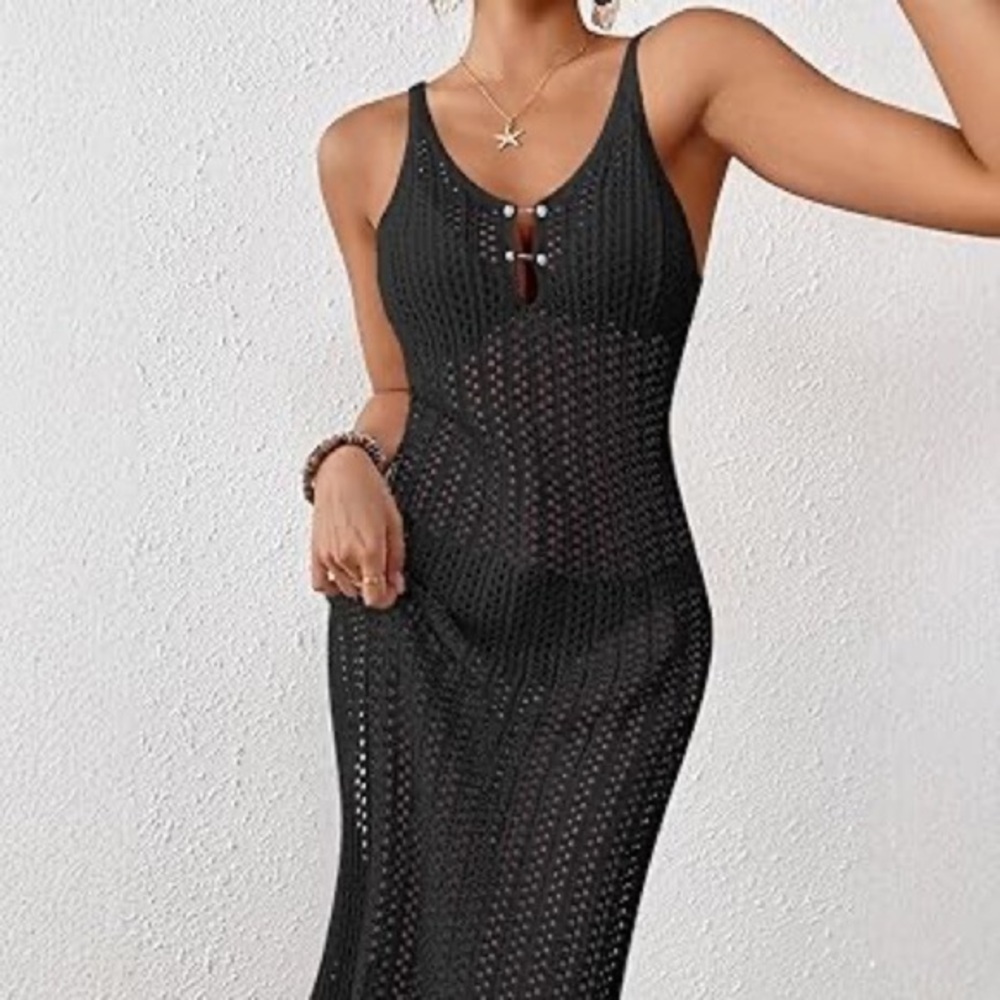 Micas Black Crochet Maxi Dress beach dress M MC6-45